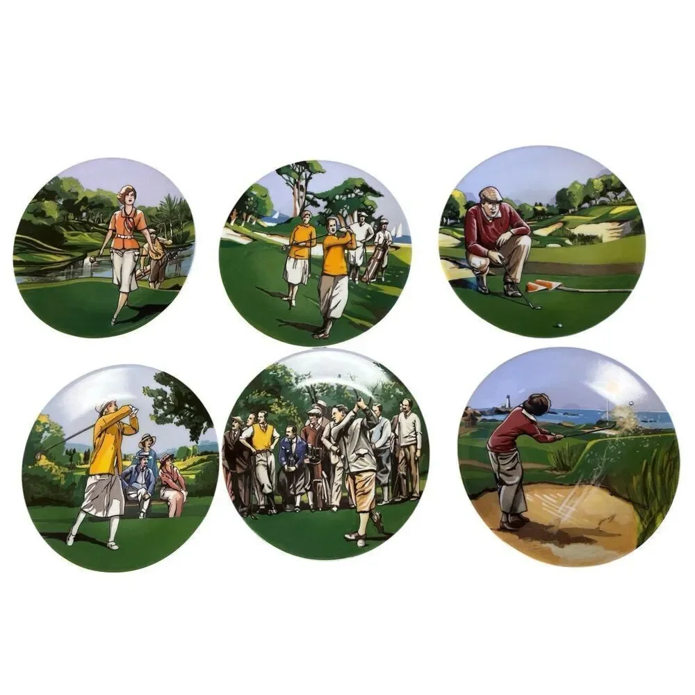 Philippe Deshouliers The Golfers Limoges porcelain plates set of 6